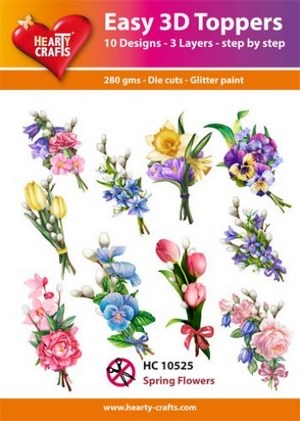 Blomster 3d-motiver udstanset med glimmer fra Easy toppers 